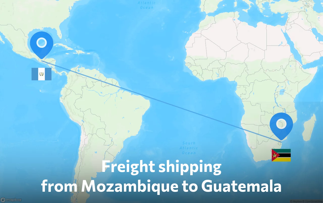 Shipping route from Mozambique to Guatemala