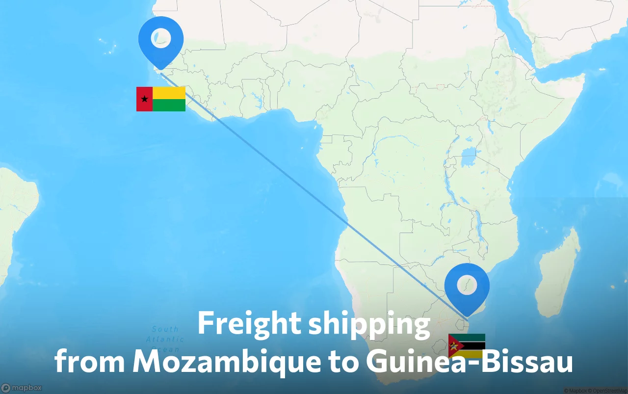 Shipping route from Mozambique to Guinea-Bissau