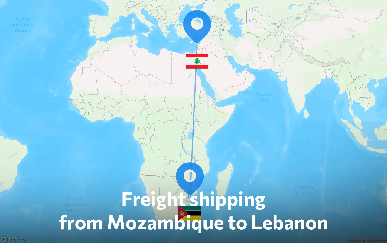 Shipping route from Mozambique to Lebanon
