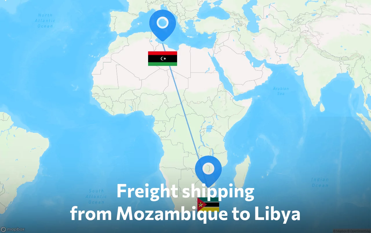 Shipping route from Mozambique to Libya