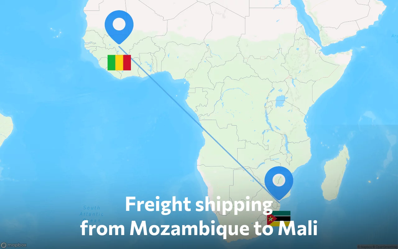 Shipping route from Mozambique to Mali
