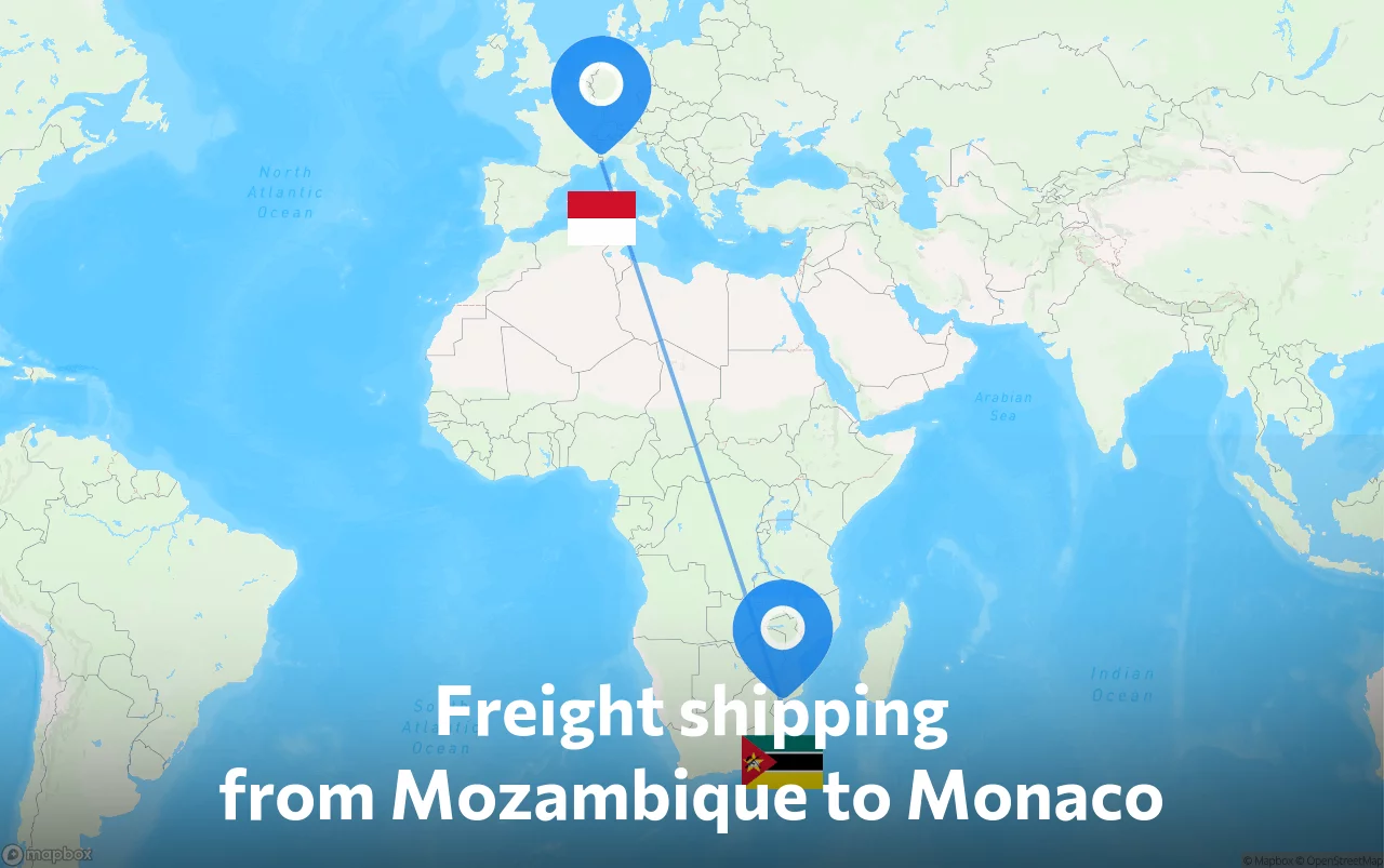 Shipping route from Mozambique to Monaco