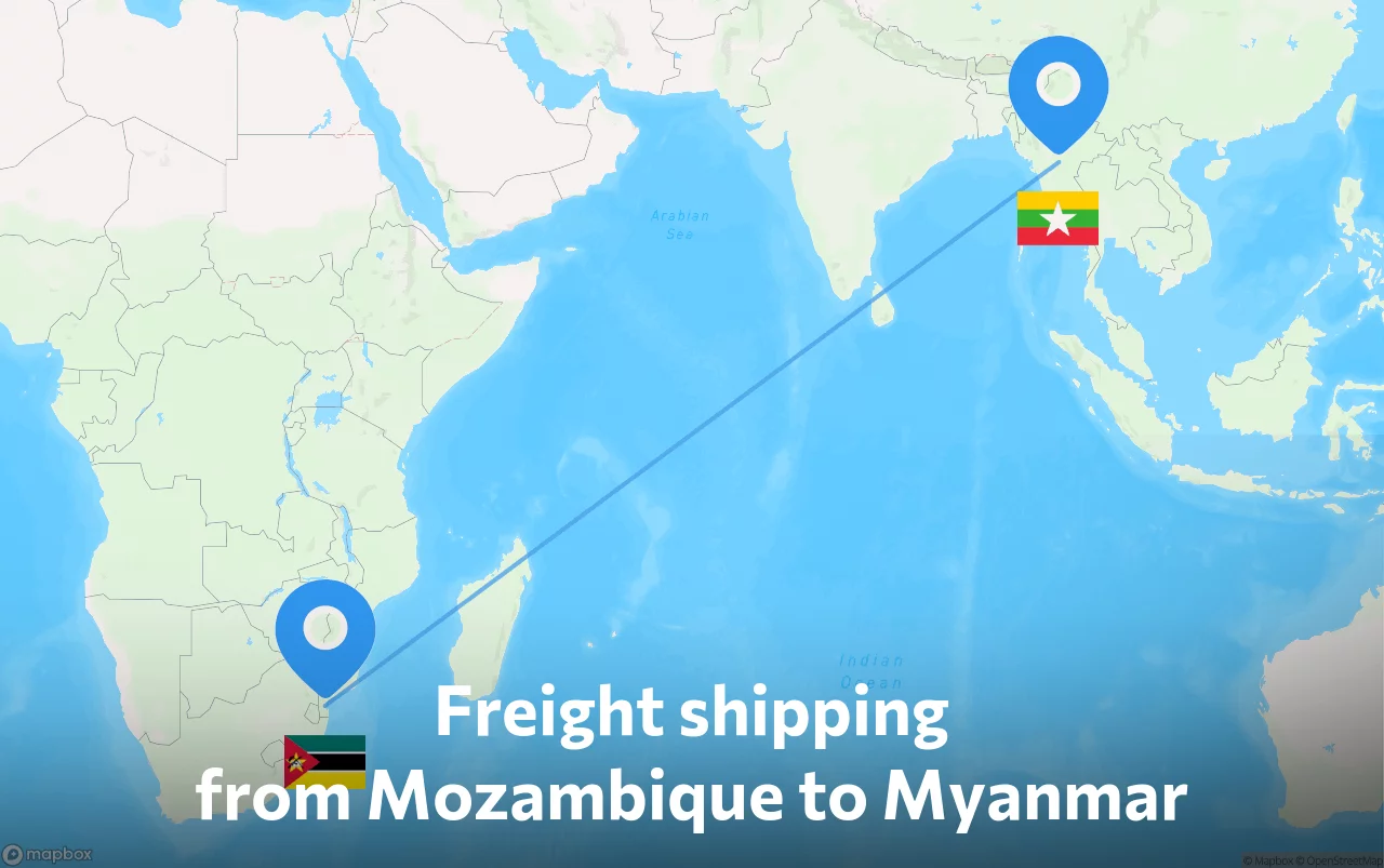 Shipping route from Mozambique to Myanmar