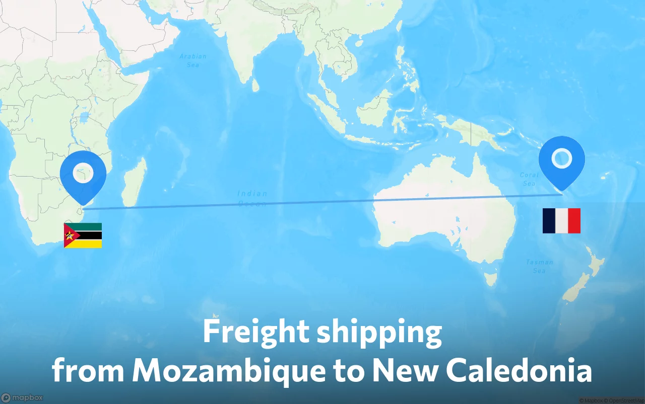 Shipping route from Mozambique to New Caledonia