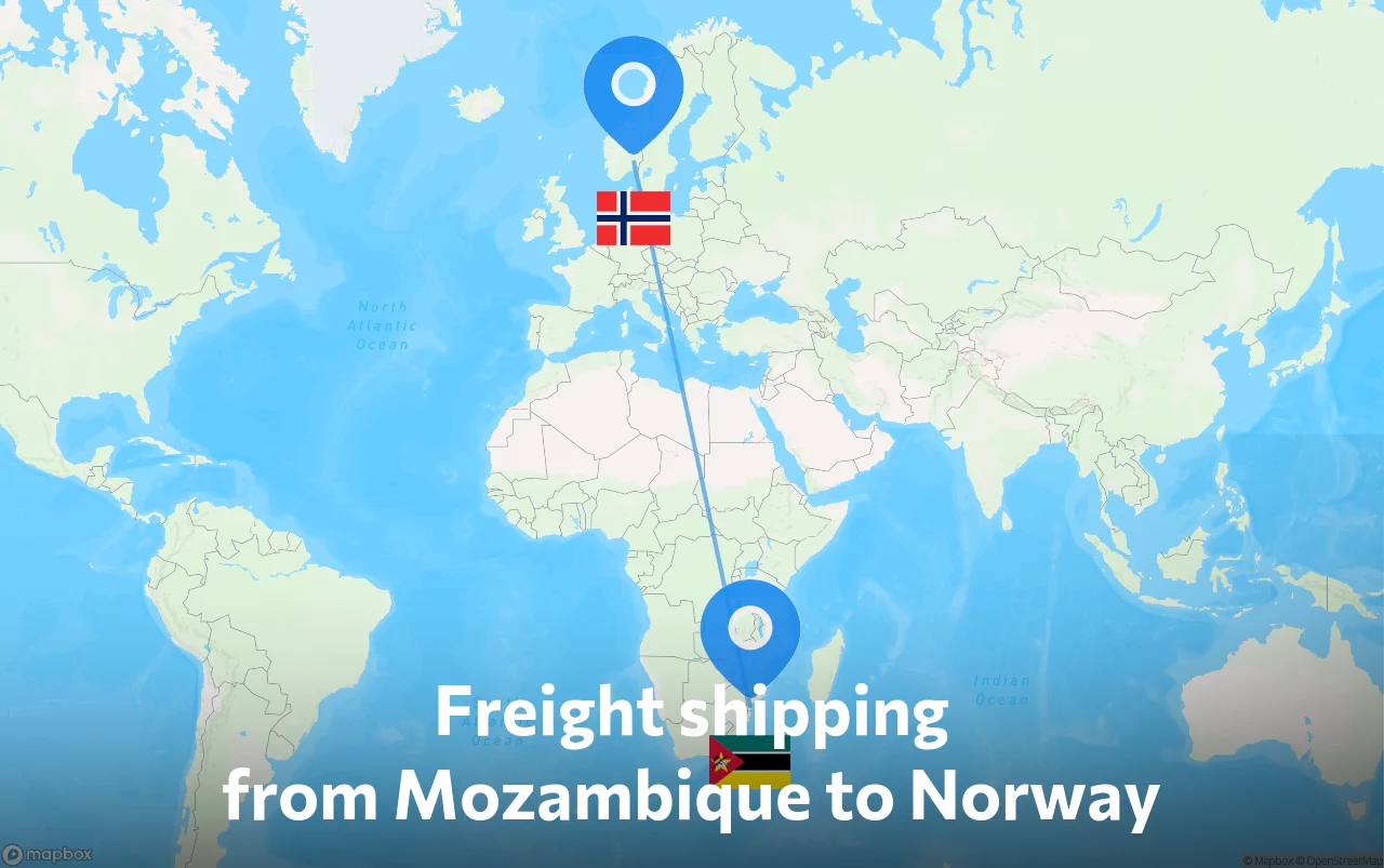Shipping route from Mozambique to Norway