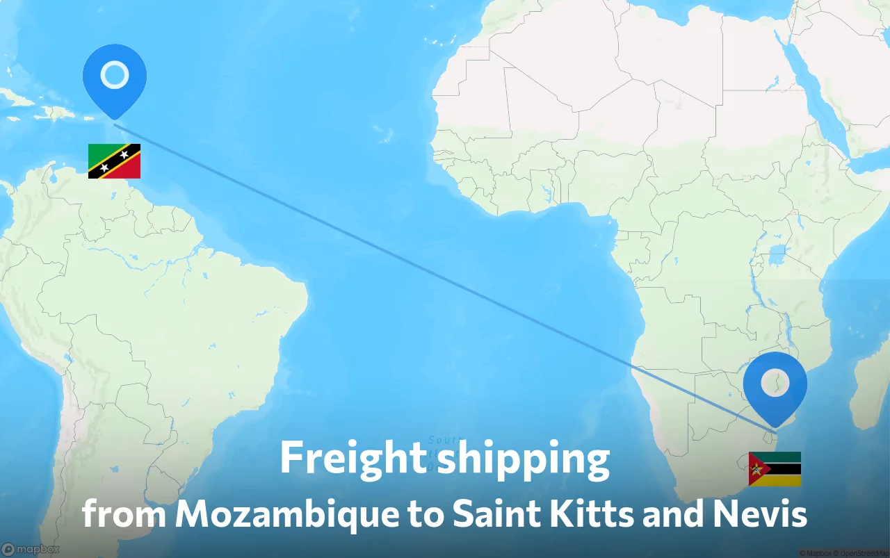 Shipping route from Mozambique to Saint Kitts and Nevis