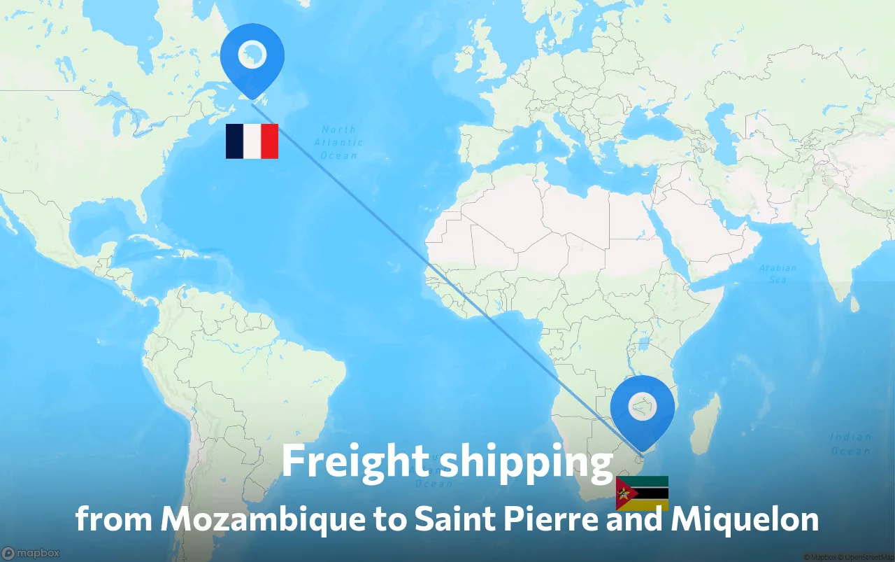 Shipping route from Mozambique to Saint Pierre and Miquelon