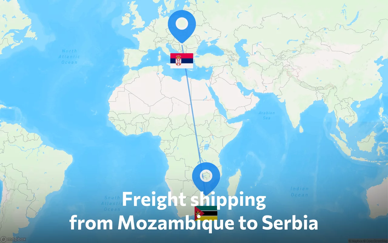 Shipping route from Mozambique to Serbia