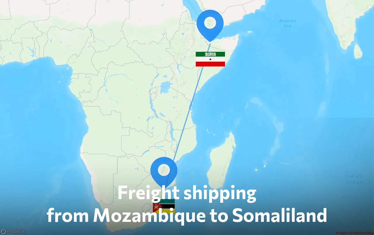 Shipping route from Mozambique to Somaliland