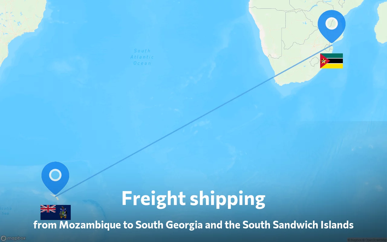 Shipping route from Mozambique to South Georgia and the South Sandwich Islands