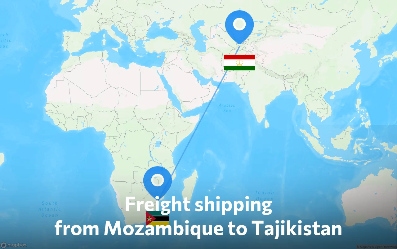 Shipping route from Mozambique to Tajikistan