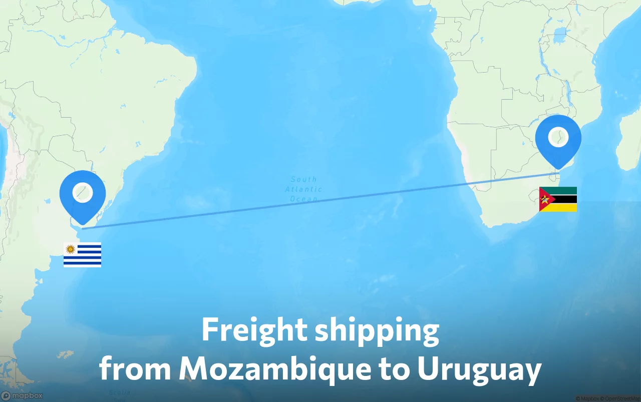 Shipping route from Mozambique to Uruguay