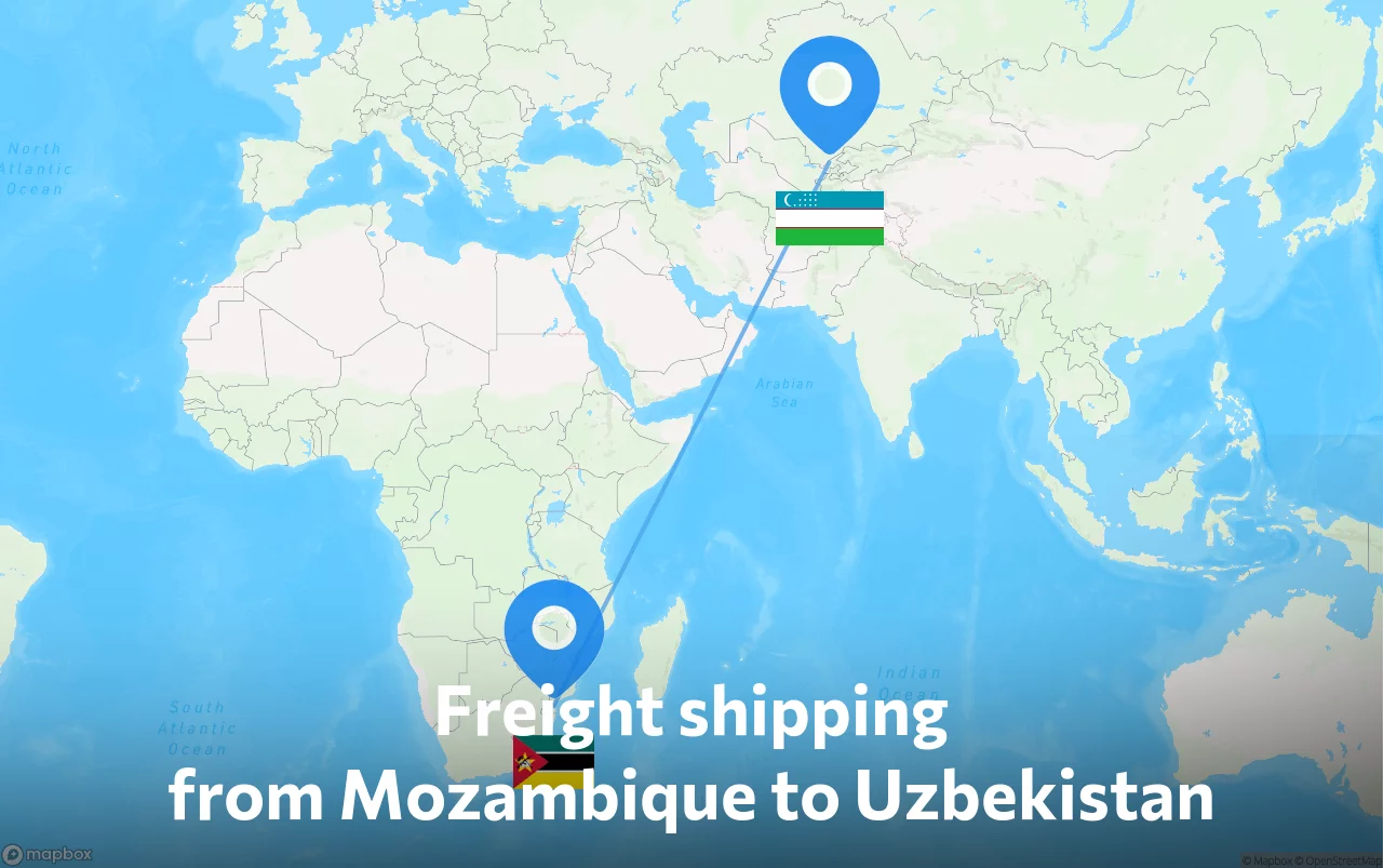 Shipping route from Mozambique to Uzbekistan