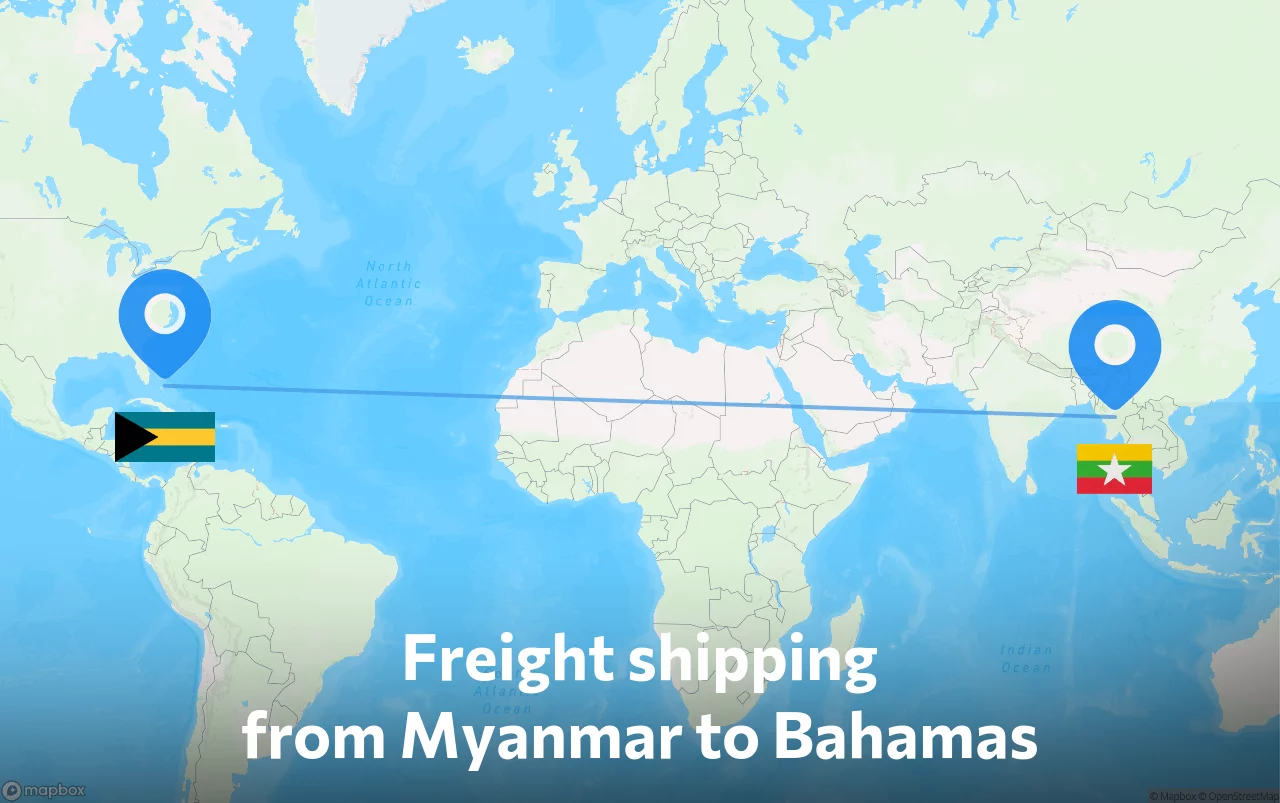 Shipping route from Myanmar to Bahamas