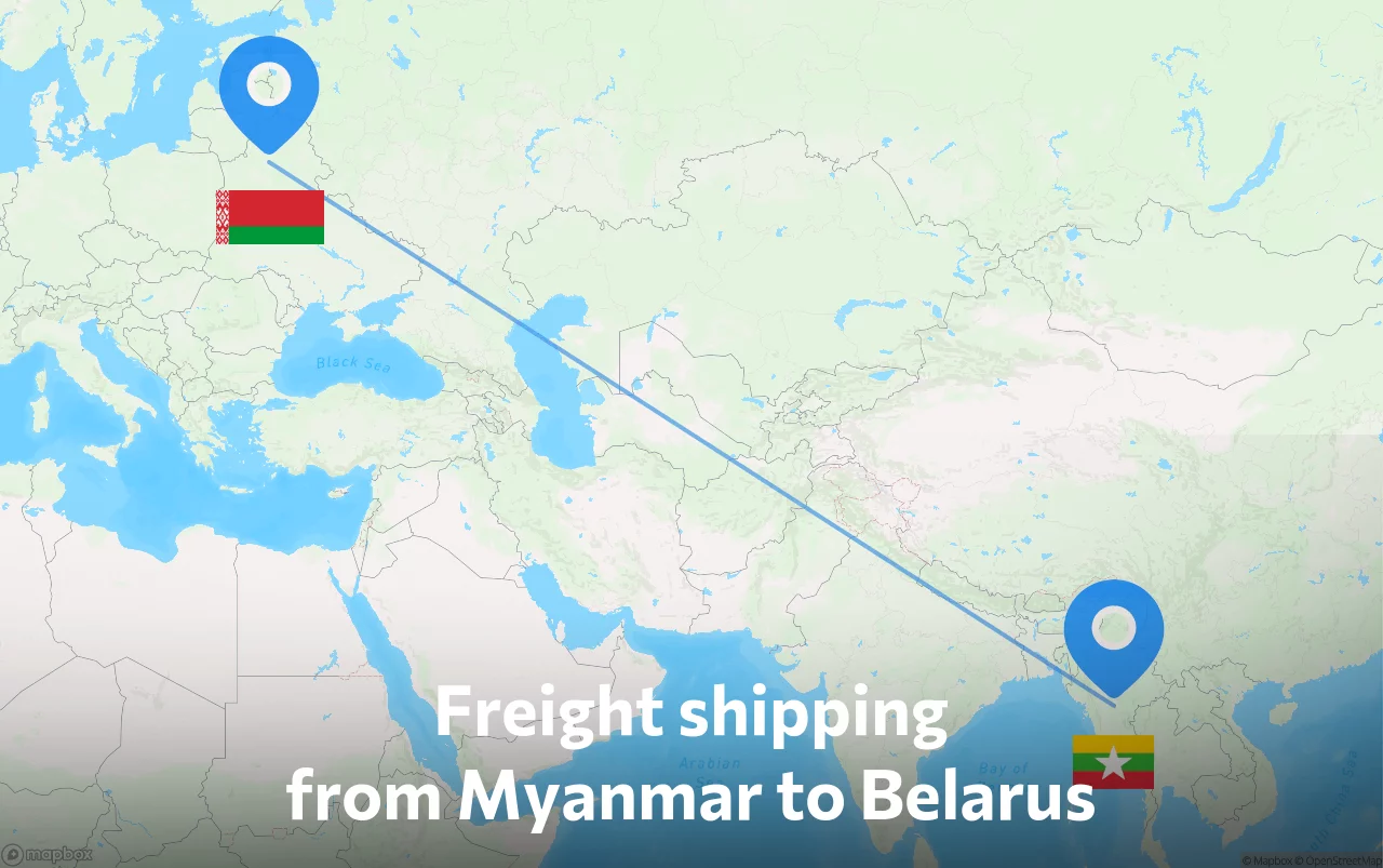 Shipping route from Myanmar to Belarus