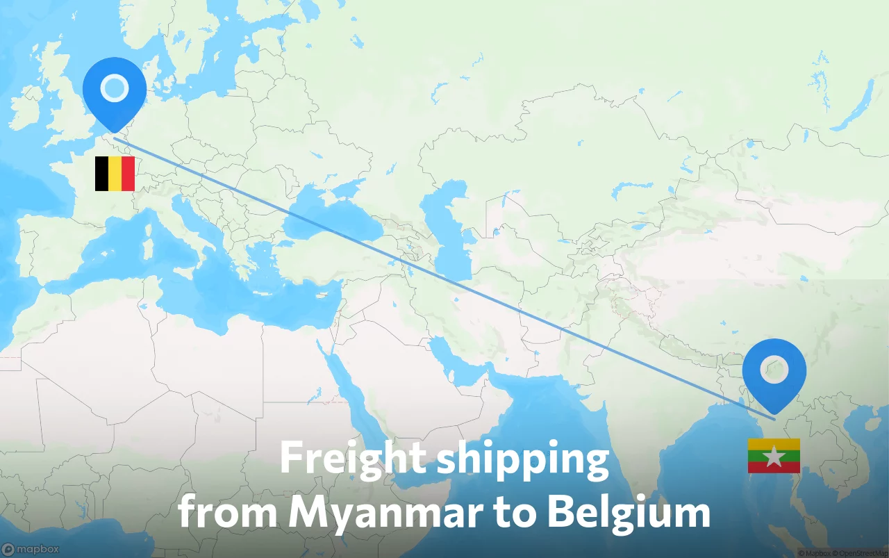 Shipping route from Myanmar to Belgium