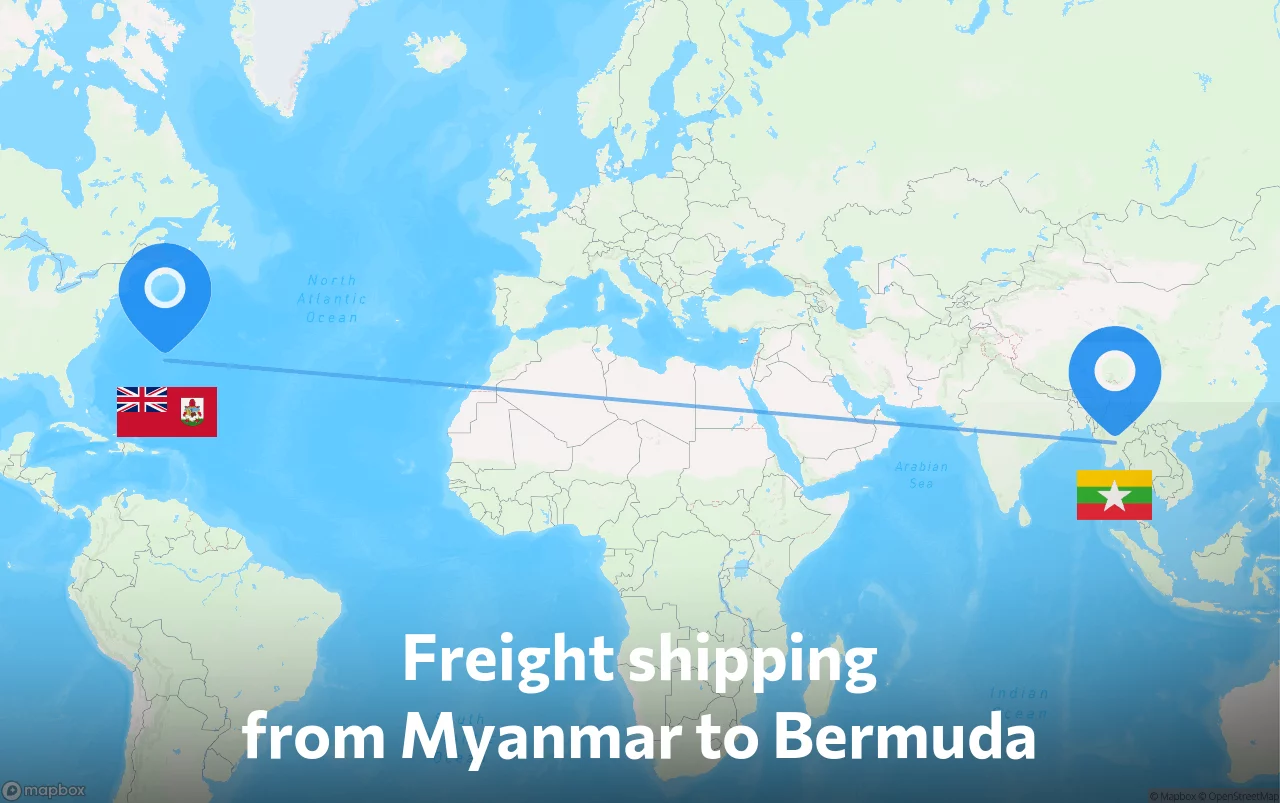 Shipping route from Myanmar to Bermuda