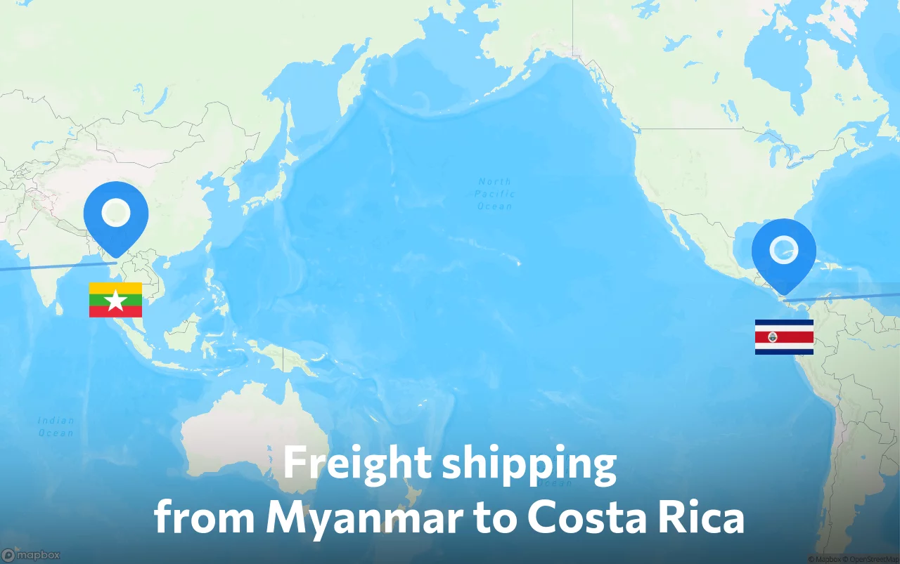 Shipping route from Myanmar to Costa Rica