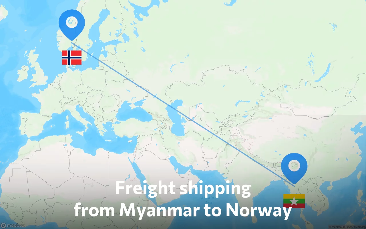 Shipping route from Myanmar to Norway