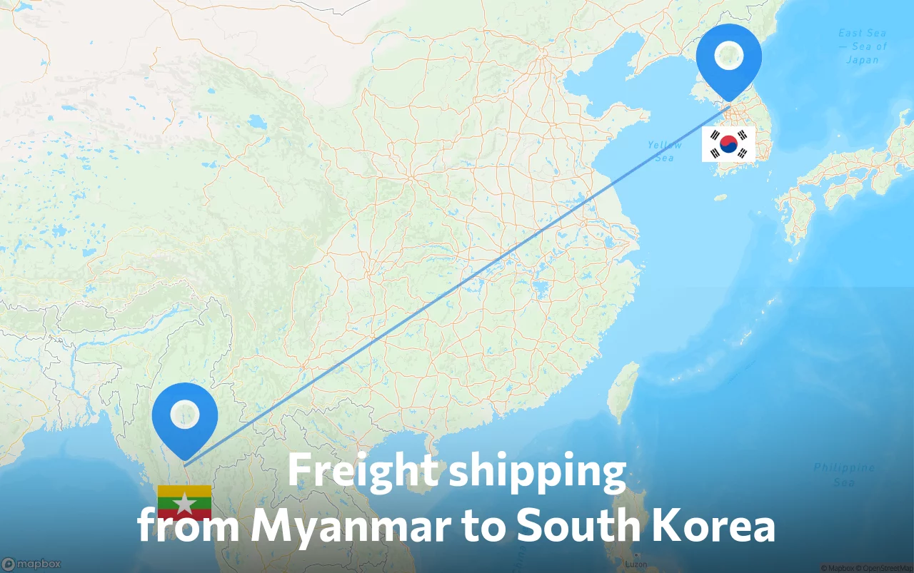 Shipping route from Myanmar to South Korea