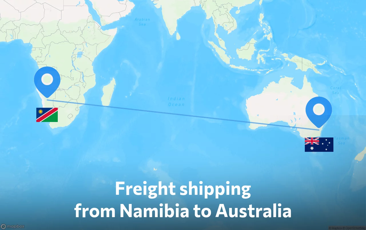 Shipping route from Namibia to Australia