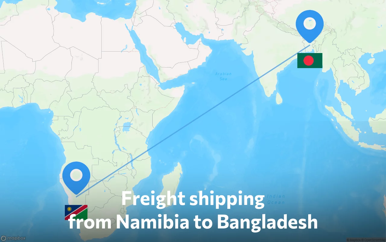Shipping route from Namibia to Bangladesh