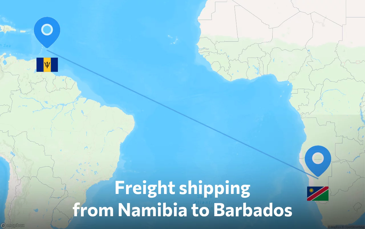 Shipping route from Namibia to Barbados
