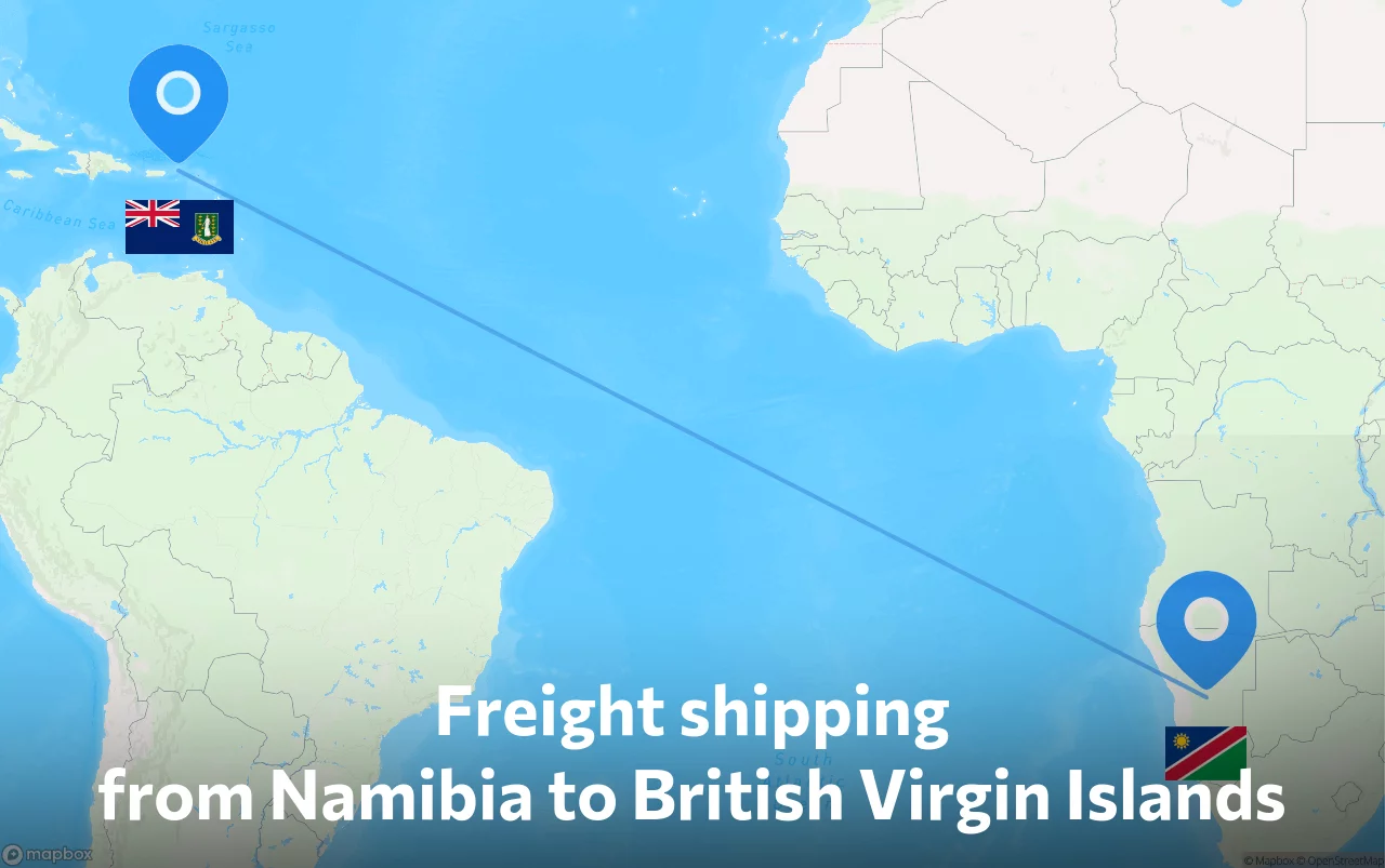 Shipping route from Namibia to British Virgin Islands
