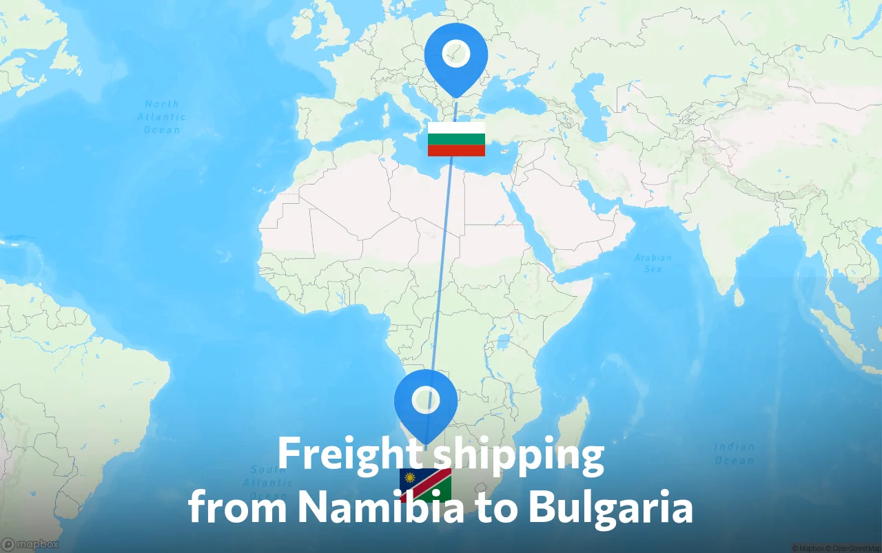 Shipping route from Namibia to Bulgaria