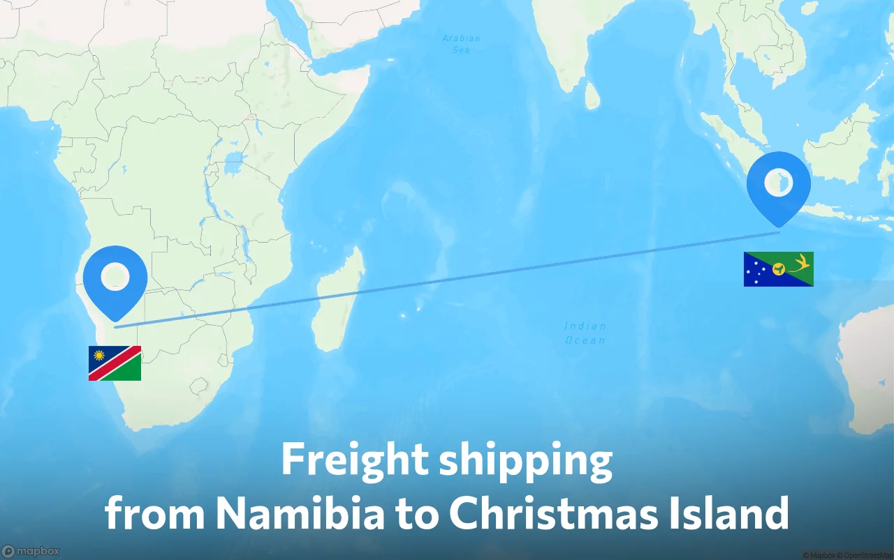 Shipping route from Namibia to Christmas Island