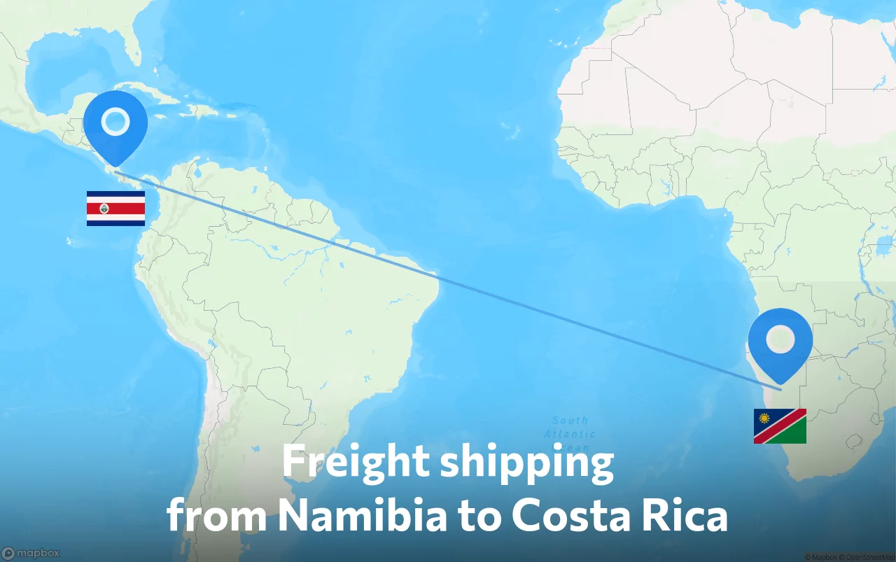 Shipping route from Namibia to Costa Rica