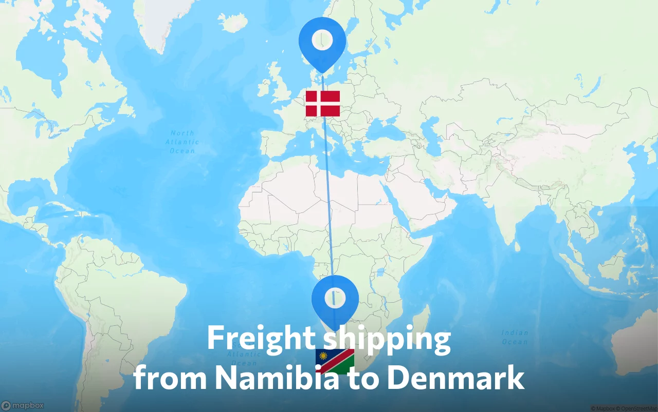 Shipping route from Namibia to Denmark