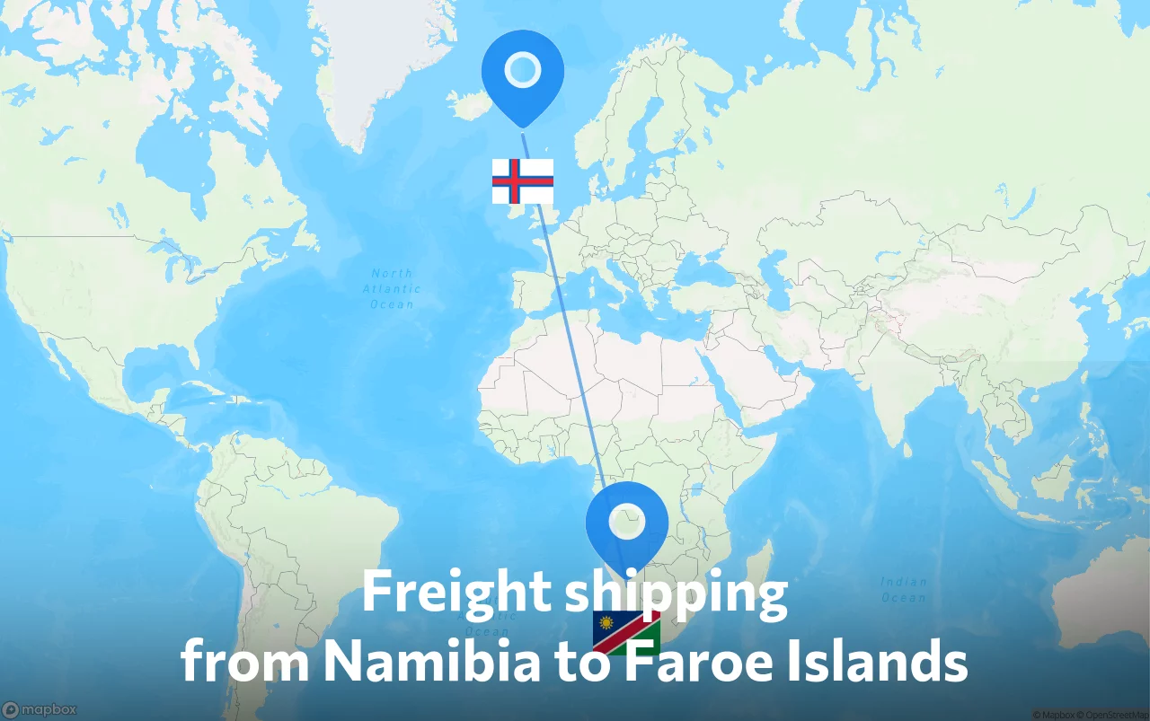 Shipping route from Namibia to Faroe Islands
