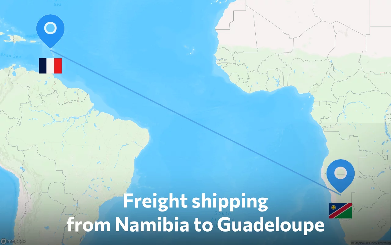 Shipping route from Namibia to Guadeloupe
