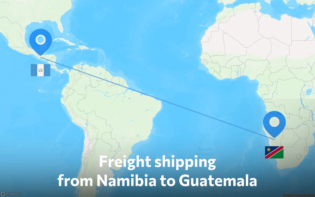 Shipping route from Namibia to Guatemala
