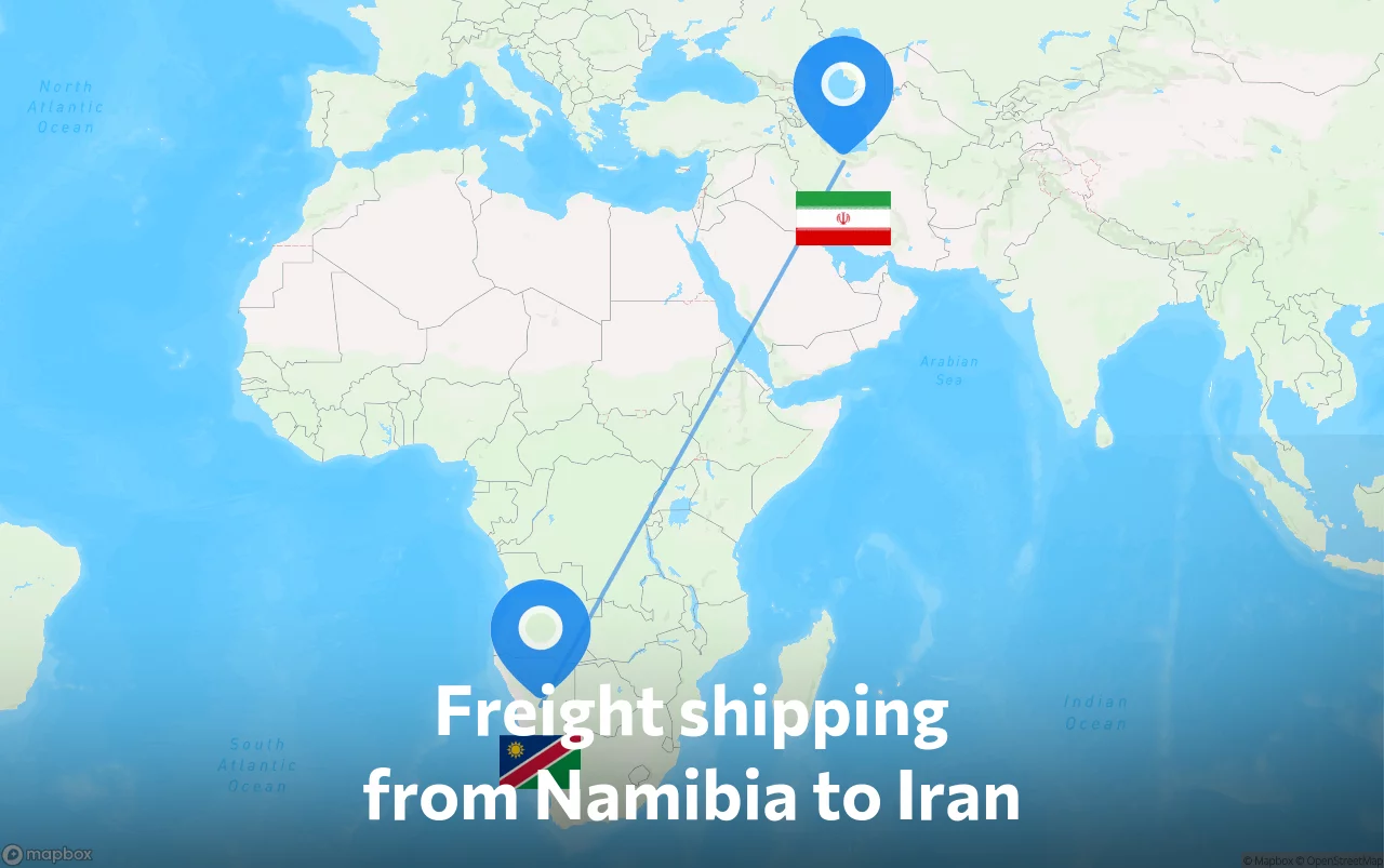 Shipping route from Namibia to Iran