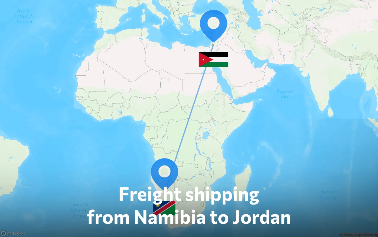 Shipping route from Namibia to Jordan