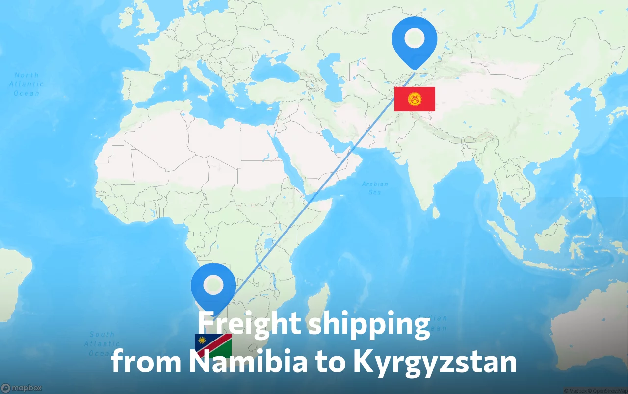 Shipping route from Namibia to Kyrgyzstan