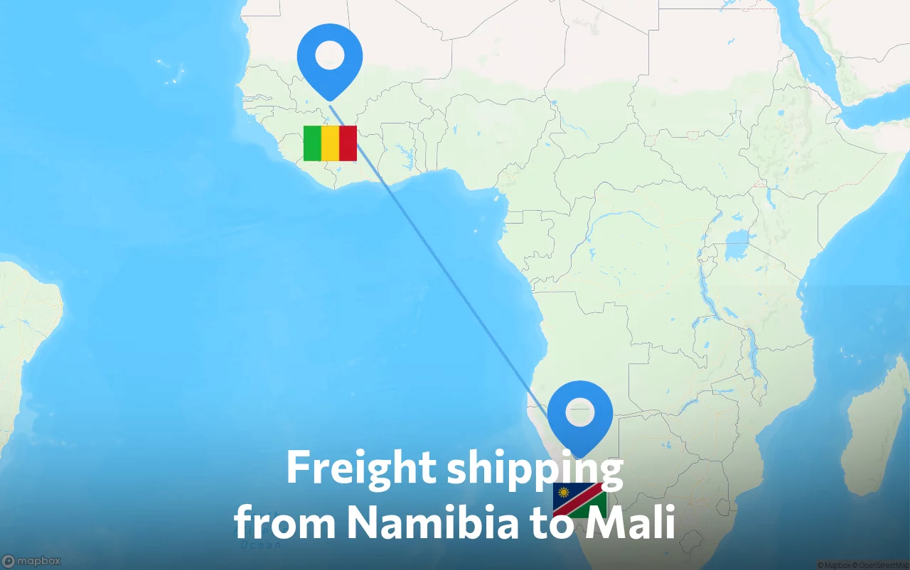 Shipping route from Namibia to Mali