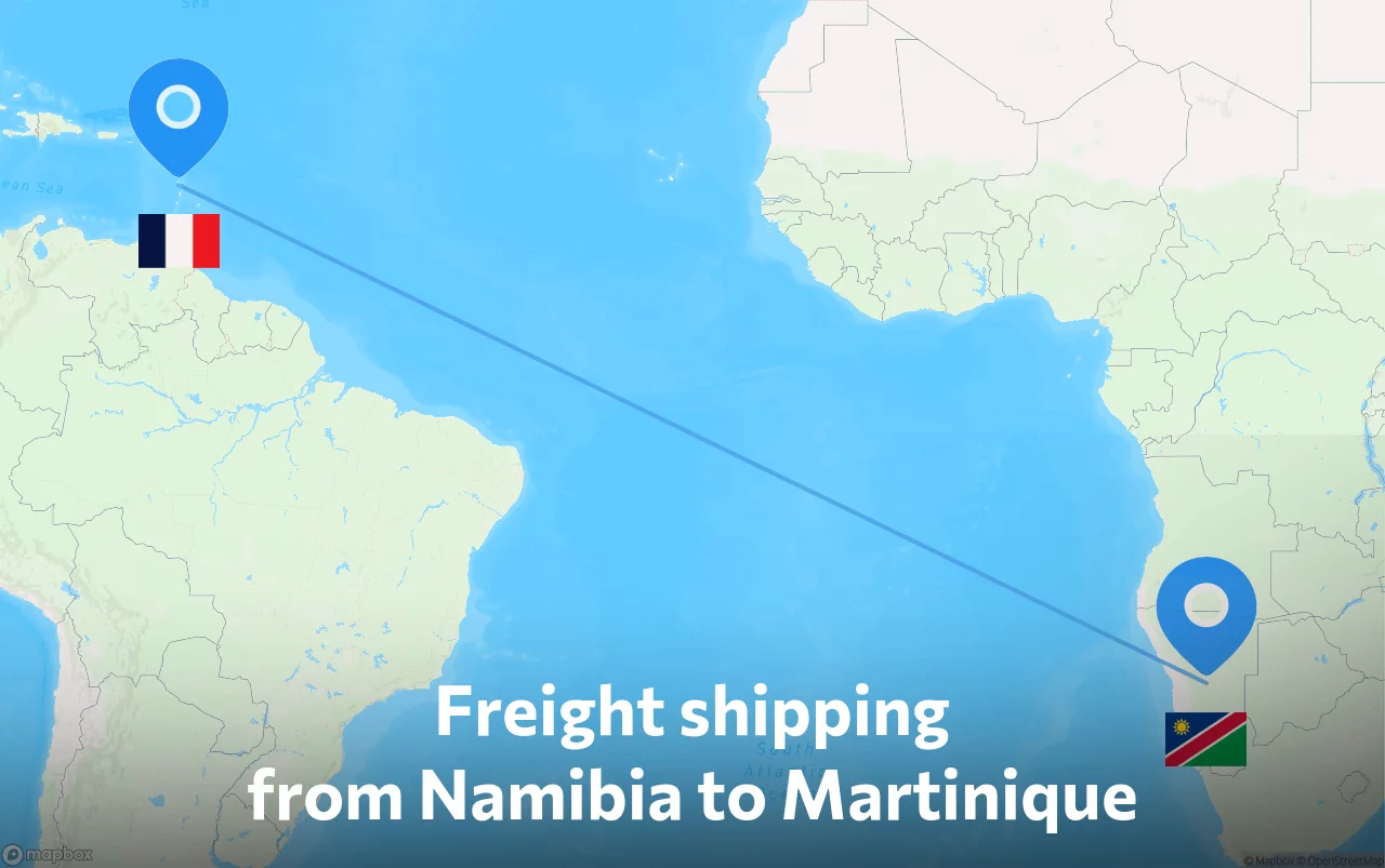 Shipping route from Namibia to Martinique
