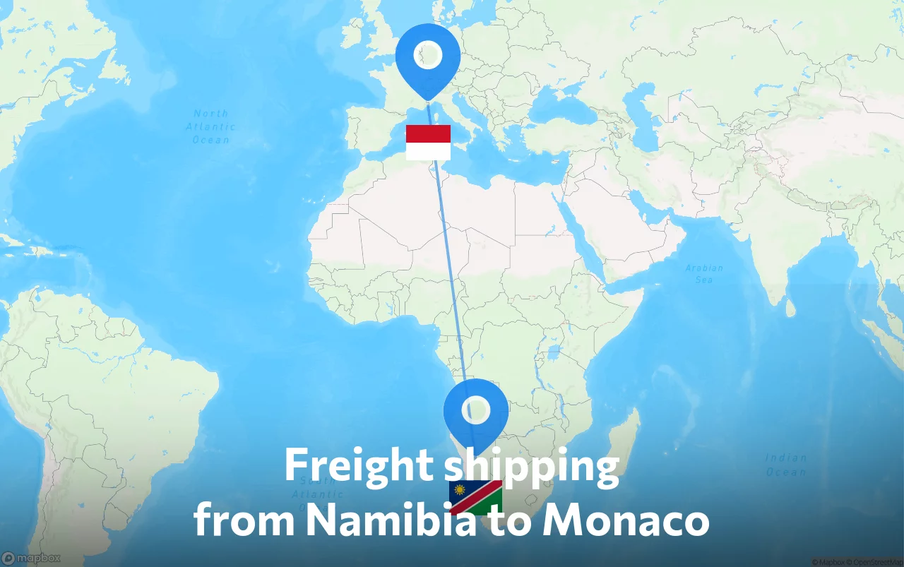 Shipping route from Namibia to Monaco
