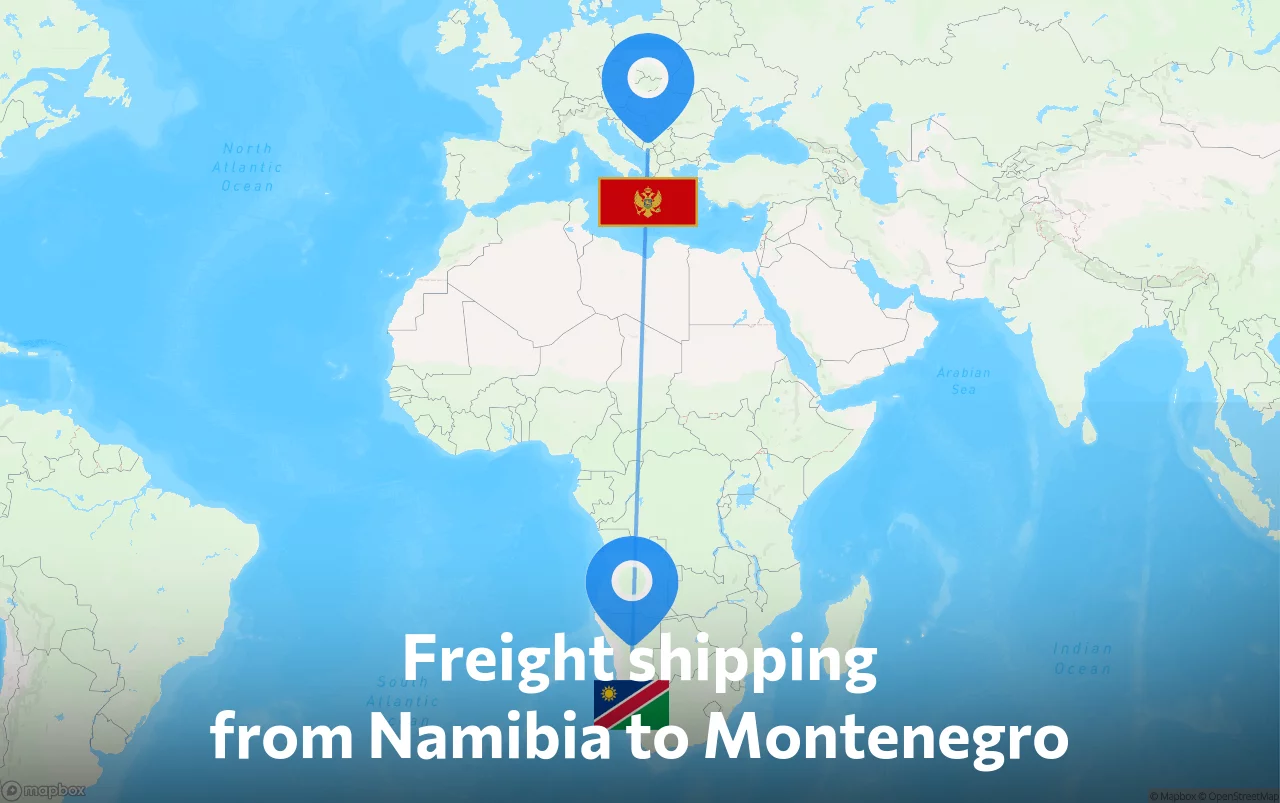 Shipping route from Namibia to Montenegro