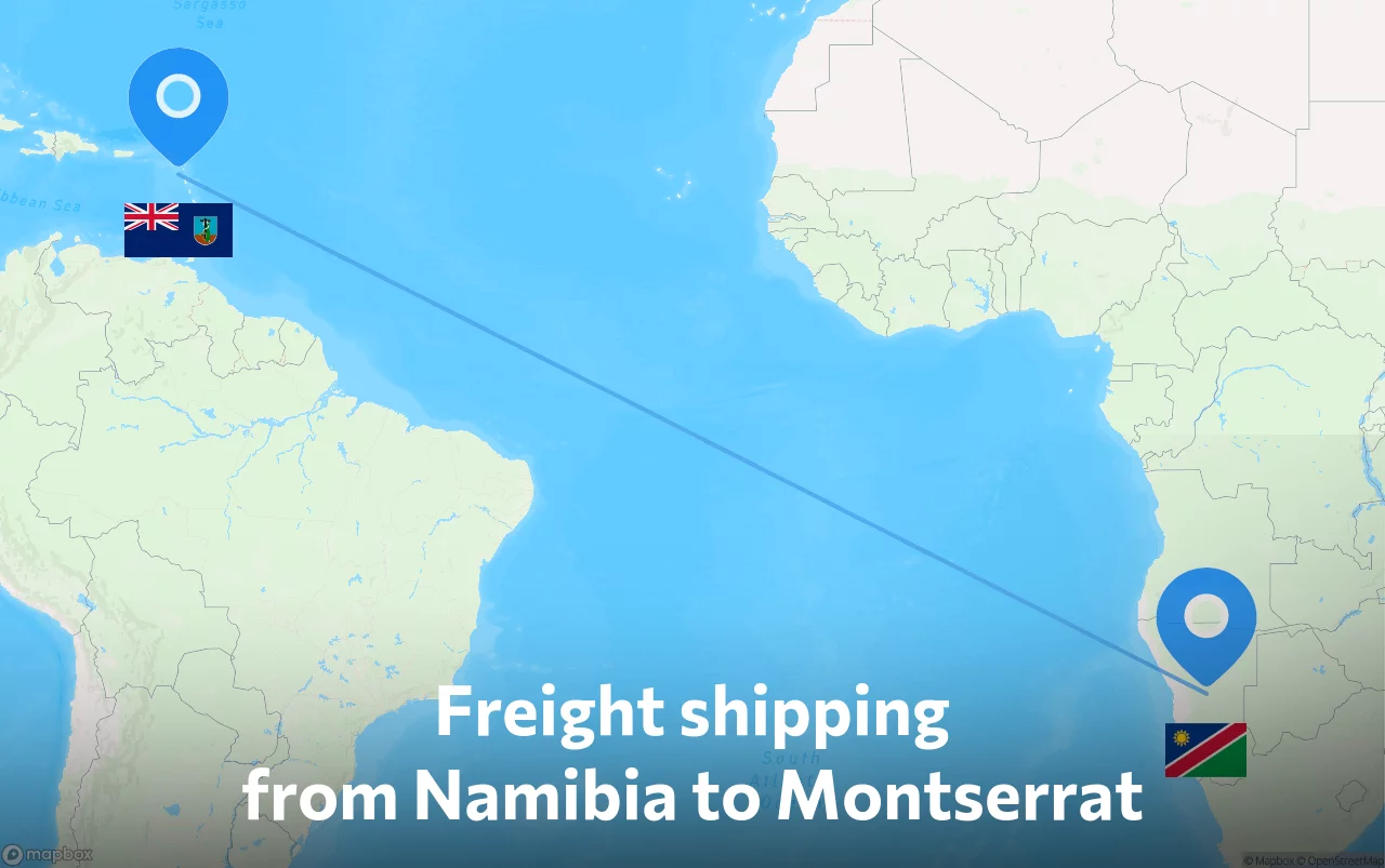 Shipping route from Namibia to Montserrat