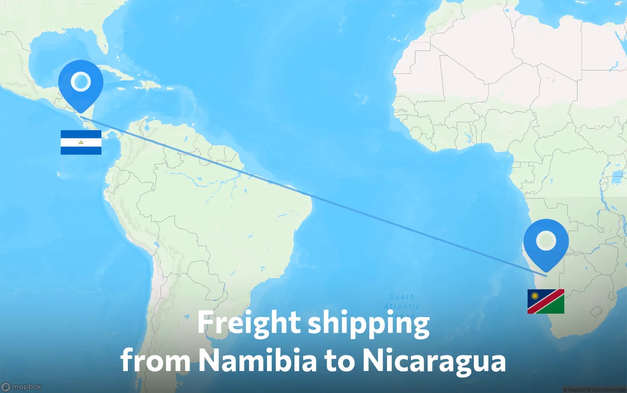 Shipping route from Namibia to Nicaragua