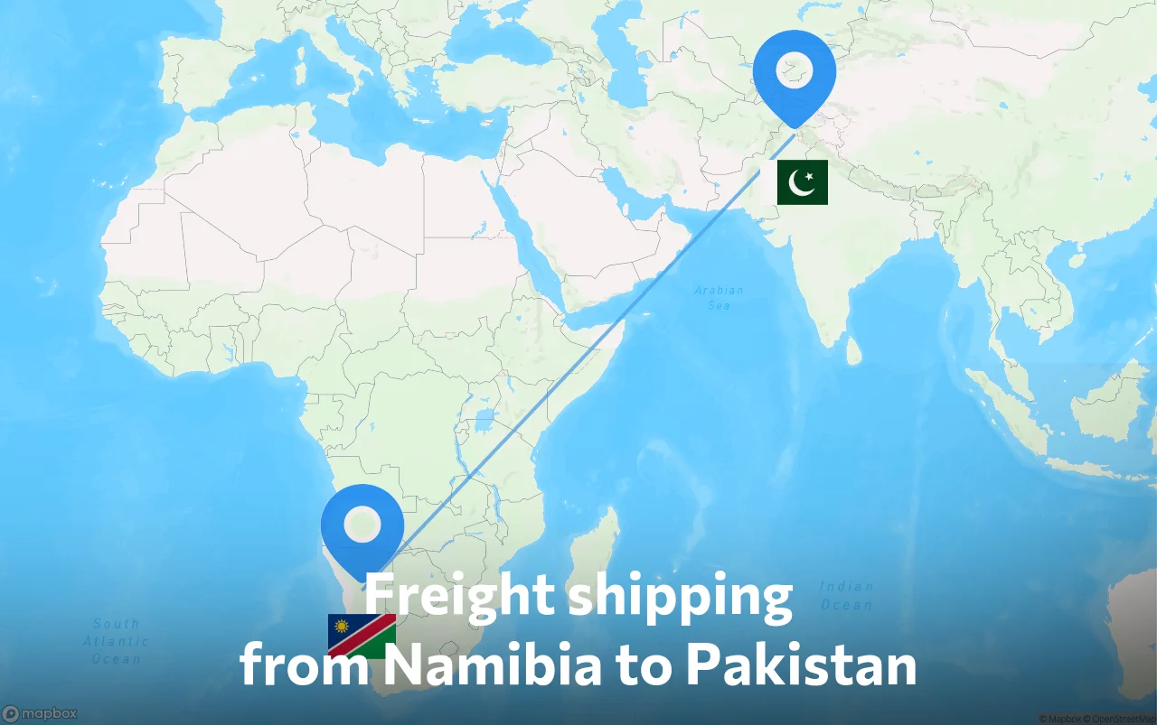 Shipping route from Namibia to Pakistan