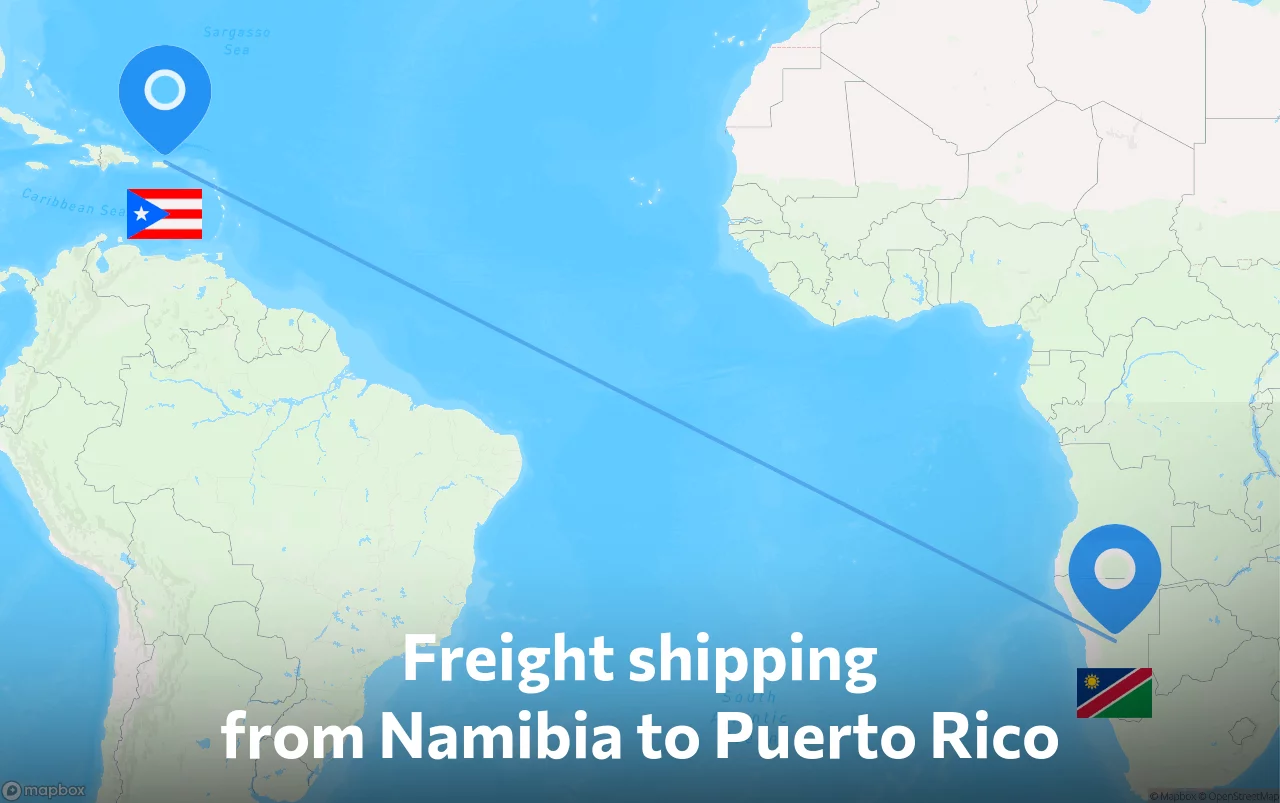 Shipping route from Namibia to Puerto Rico