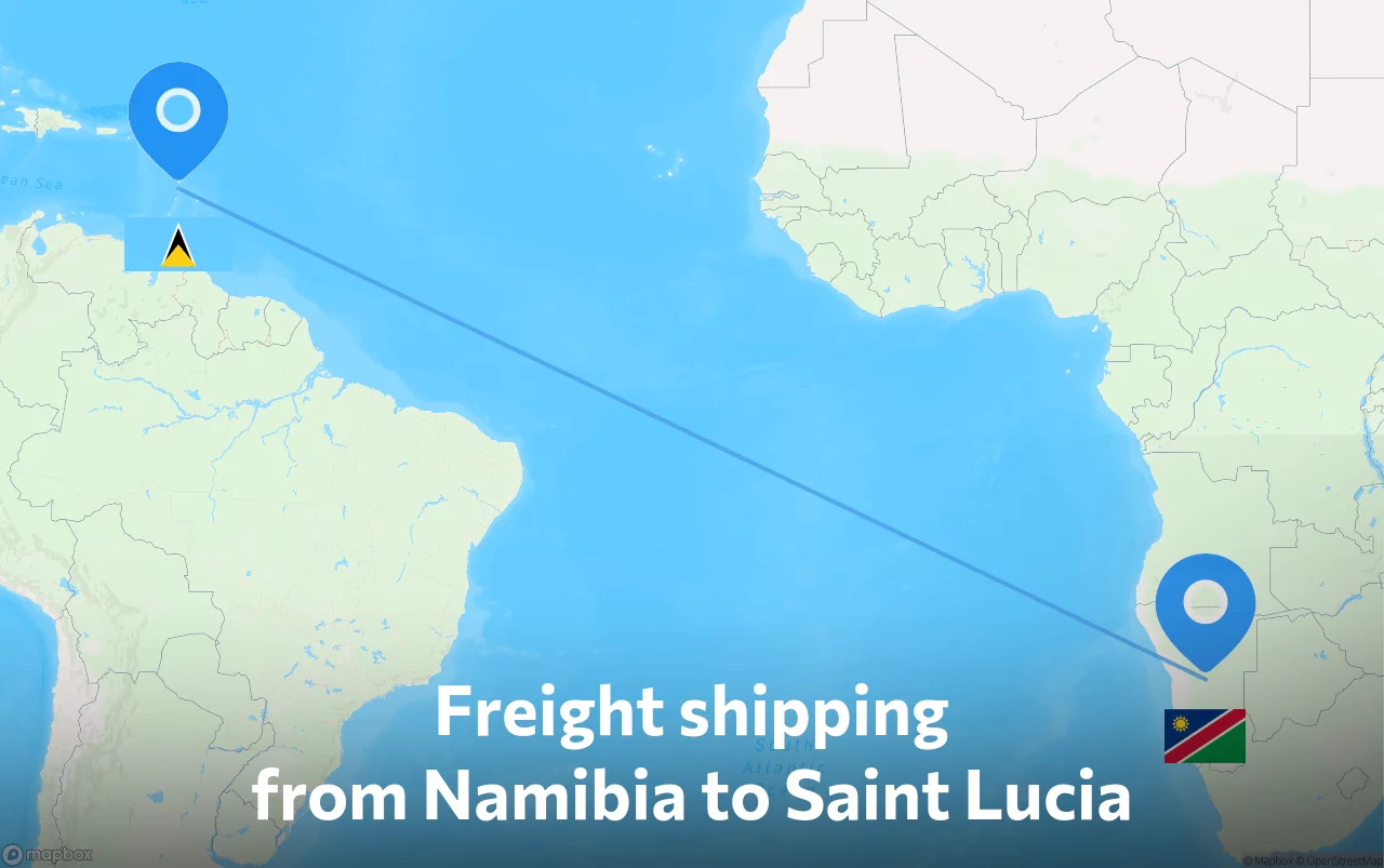 Shipping route from Namibia to Saint Lucia