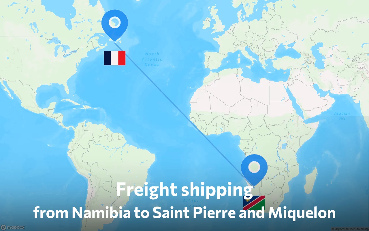 Shipping route from Namibia to Saint Pierre and Miquelon