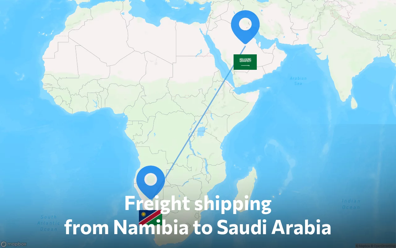 Shipping route from Namibia to Saudi Arabia