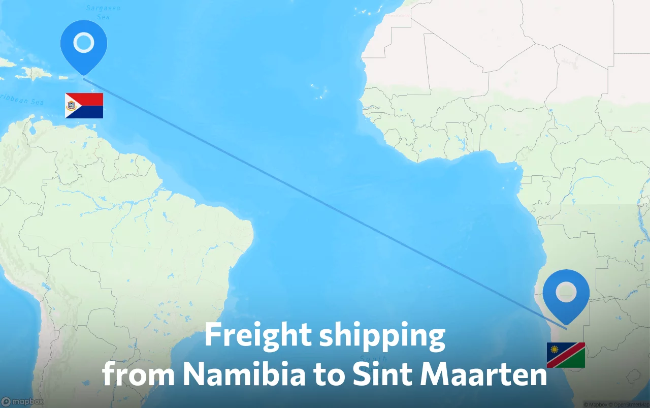 Shipping route from Namibia to Sint Maarten
